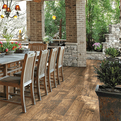wood-look tile on patio