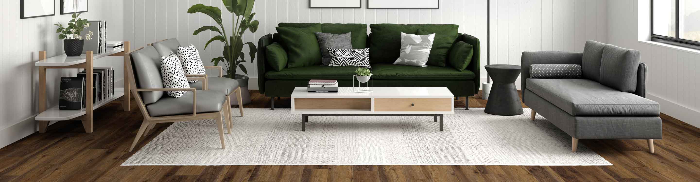 Area rug in living room table, green coach 